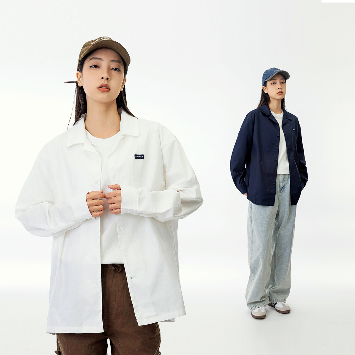 2025日系复古春季纯色小标方领长袖衬衫男