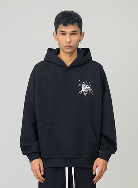 FOH 美式高街刺绣字母连帽卫衣男2025春季新款宽松情侣休闲帽衫