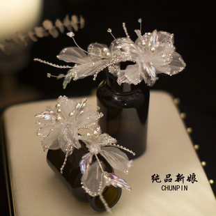 新娘韩式仿真花对夹头饰唯美减龄边夹发饰结婚纱旅拍草坪婚礼配饰