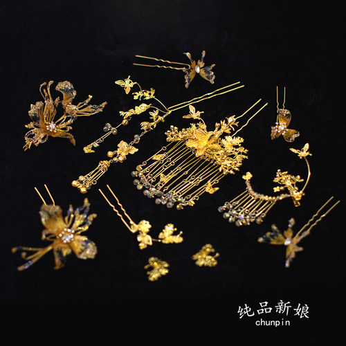 高级新中式龙凤褂新娘流苏发饰