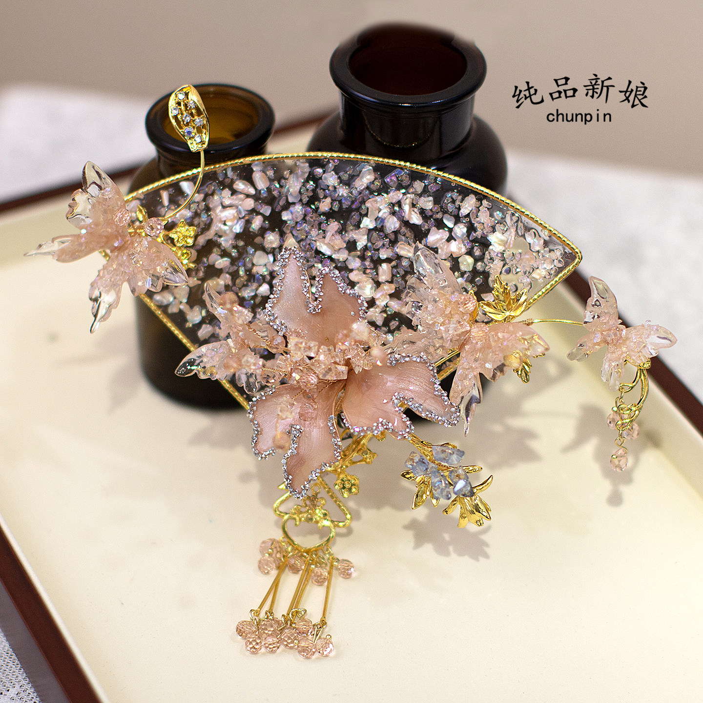 高级感新中式新娘手持扇婚扇晨袍龙凤褂结婚团扇古典拍照出嫁配饰