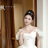 小众简约新娘珍珠皇冠头饰精致公主王冠发饰气质缎面婚纱晨袍配饰