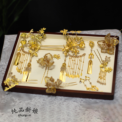 中式头饰秀禾服龙凤褂黄金色发簪