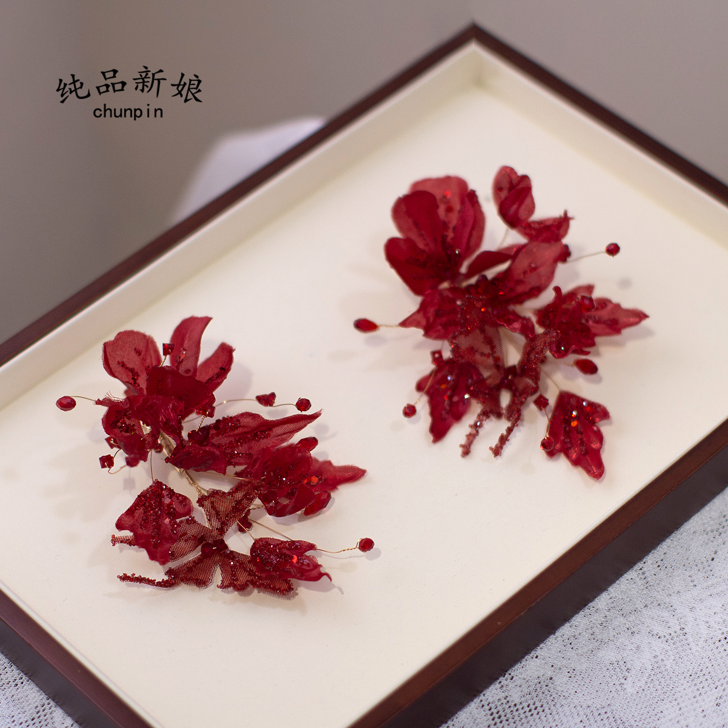 新娘红色简约高级头饰发夹图片