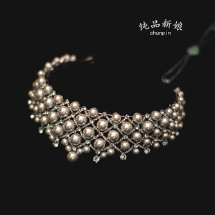 新娘珍珠皇冠头饰高级感大气王冠发饰结婚纱晚礼服生日晚宴配饰品