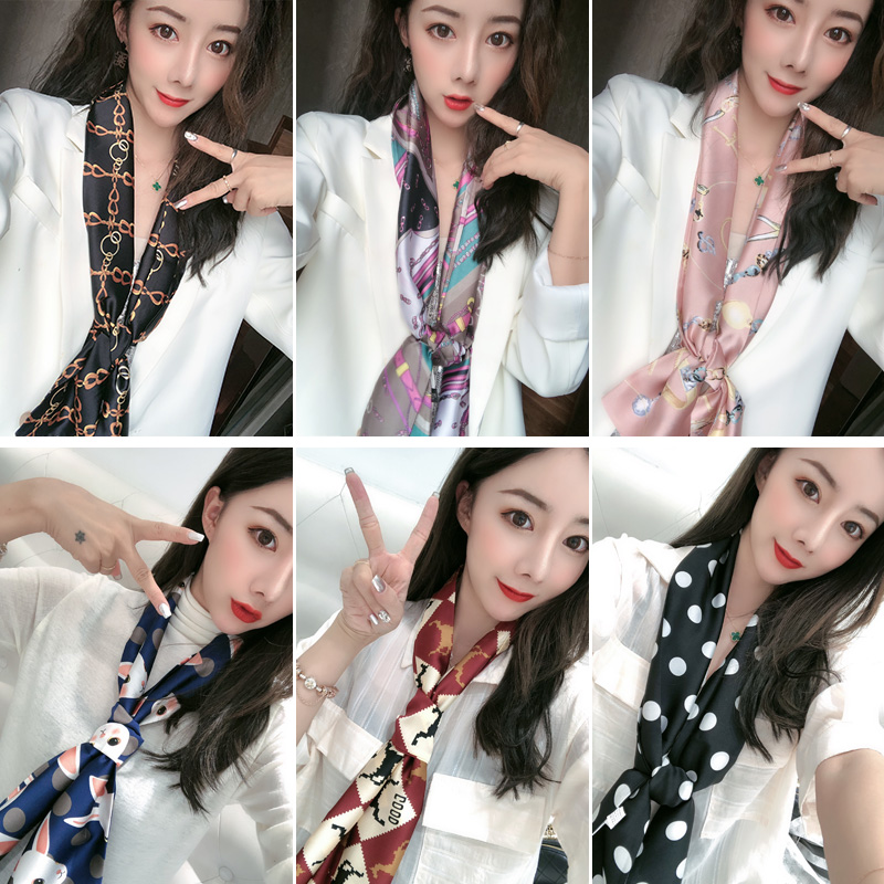小丝巾女细窄长条百搭春秋方巾韩国职业领巾夏季脖子装饰韩版围巾