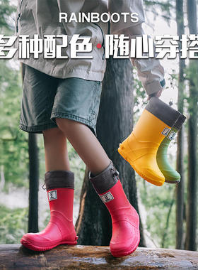 束口可折叠防水鞋户外雨靴赶海登山软底防滑情侣红色耐磨儿童雨鞋
