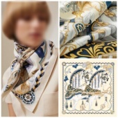 爱马鞍具女仕丝巾100%真丝桑蚕丝女士大方巾围巾90cm双面披肩丝巾