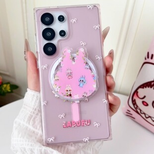 用三星s25ultra创意亚克力碎花拉布布s24ultra磁吸保护套S23ultra防摔壳手链S24plus带支架S23plus情侣款