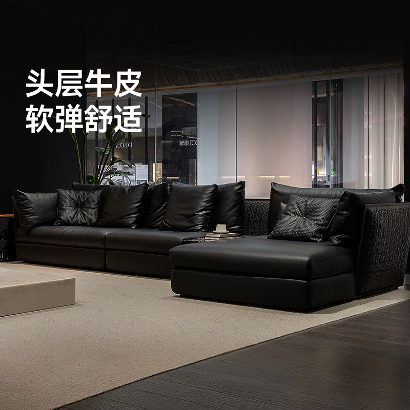 梦百合真皮沙发客厅2025新款头层牛皮黑色左右款高端大气上档次