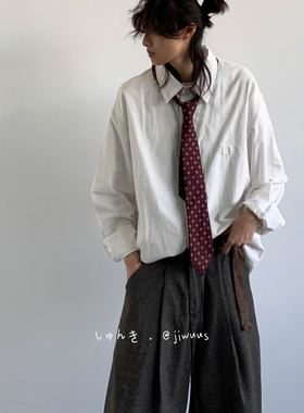 ZOAK秋日系复古基础款白衬衫男女生学院风百搭宽松休闲打底衫上衣