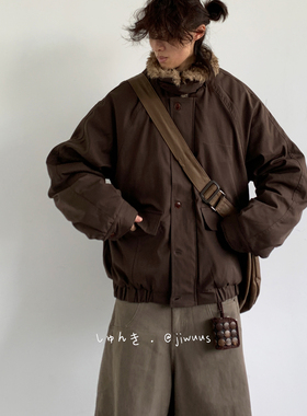 ZOAK 冬季日系复古羊羔毛领棉衣男女生美拉德中性风插肩袖外套潮