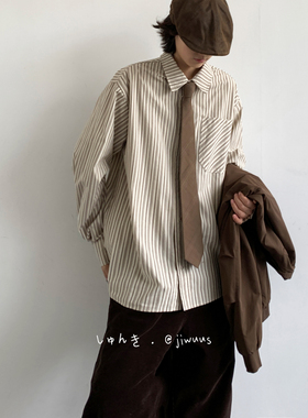 ZOAK日系cityboy长袖衬衫男女春秋西装内搭条纹衬衣vintage外套