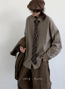 ZOAK秋冬复古格纹衬衫男女学生休闲宽松慵懒风中性长袖衬衣上衣