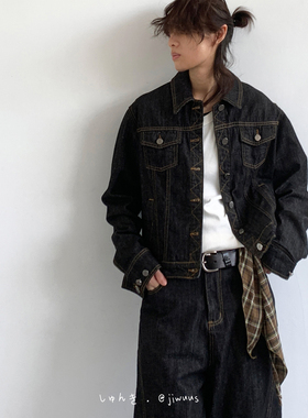 ZOAK日系复古纯色翻领牛仔外套男女生宽松百搭休闲夹克上衣潮牌