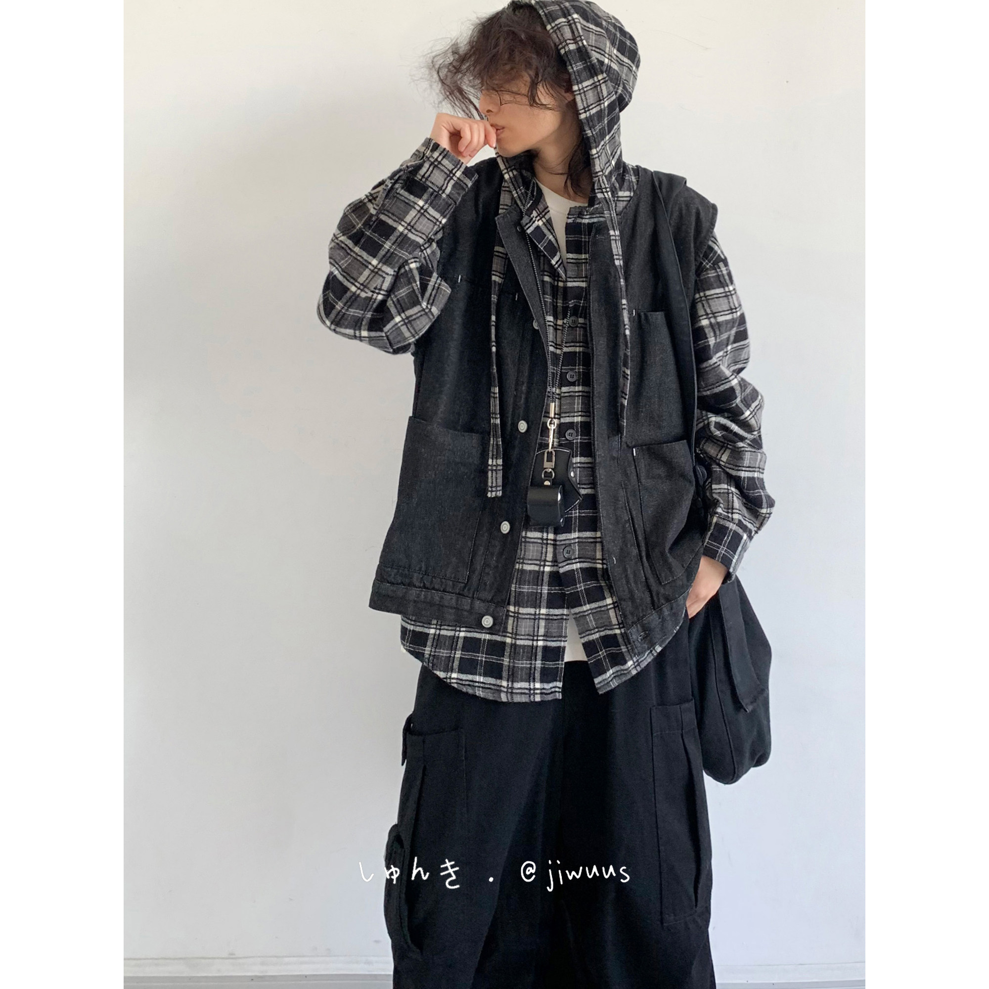日系复古水洗做旧牛仔假两件马甲男女生宽松休闲百搭坎肩背心外套