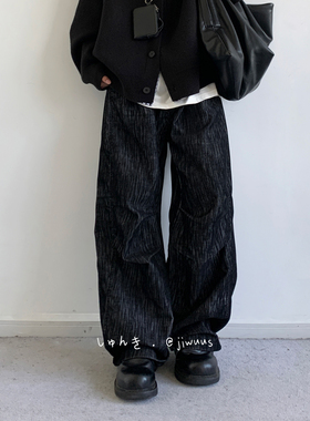 ZOAK秋日系复古灯芯绒休闲裤男女学生宽松中性扎染垂感长裤子