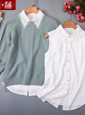 艾藤百搭雪纺衬衣镂空装饰领无袖衬衫女士打底内搭职业上衣背心