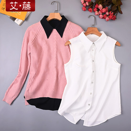 艾藤直筒职业无袖雪纺衬衣