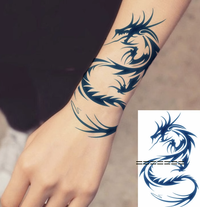 青龙图腾男女纹身贴纸 花臂割线图案 网红防水持久胸背仿真刺青贴