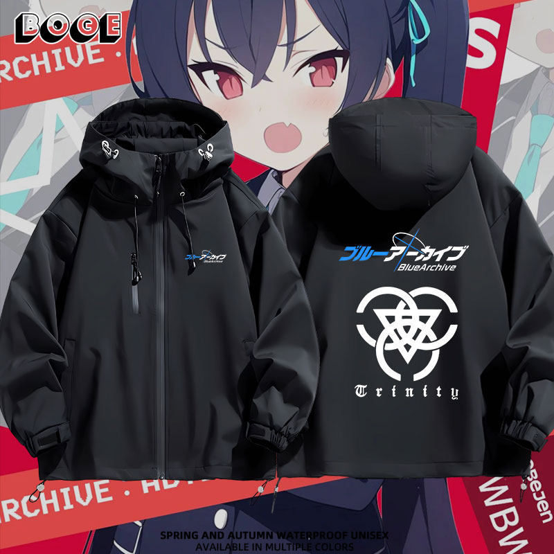 连帽印花高清宽松防风冲锋衣