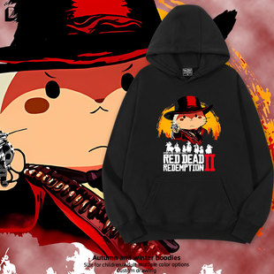 仓鼠小约翰可汗通辽大镖客荒野联动游戏卡通连帽加绒卫衣学生百搭