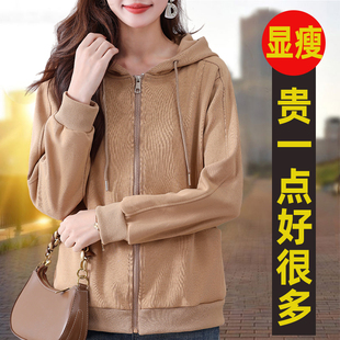 中年妈妈休闲风连帽拉链开衫女短款宽松显瘦百搭宽松时尚长袖外套