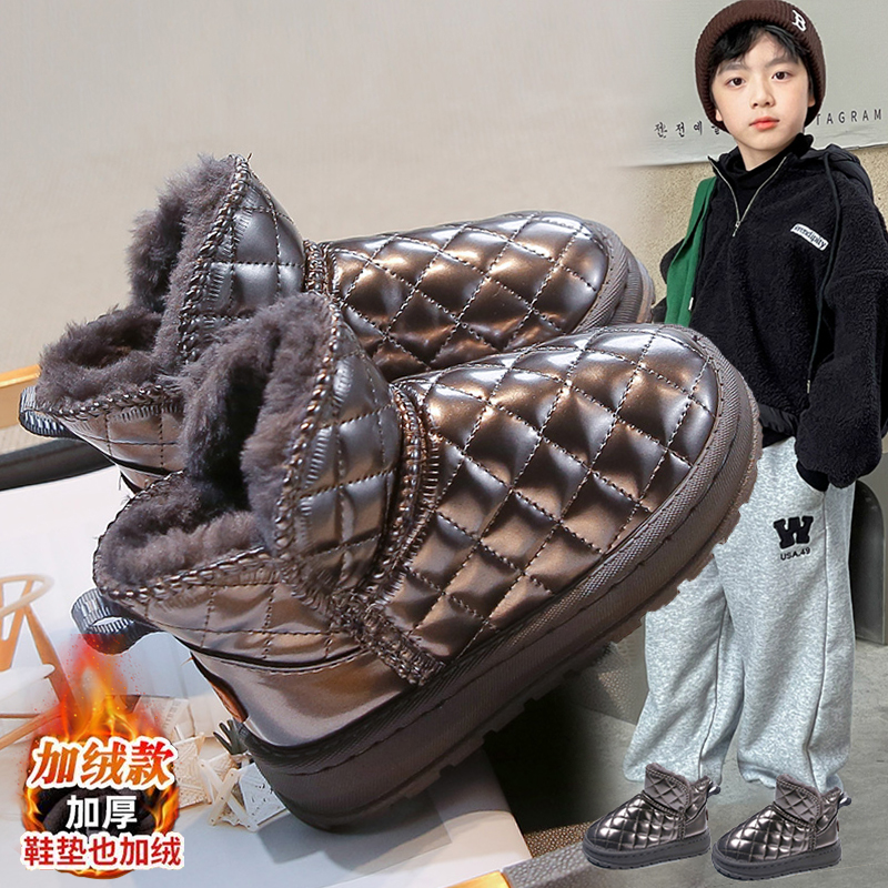 男童雪地靴2025冬季新款儿童保暖防滑大棉靴子中大童男孩加绒棉鞋