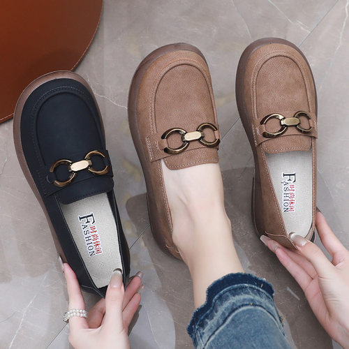 新款女鞋厚底乐福鞋舒适妈妈鞋