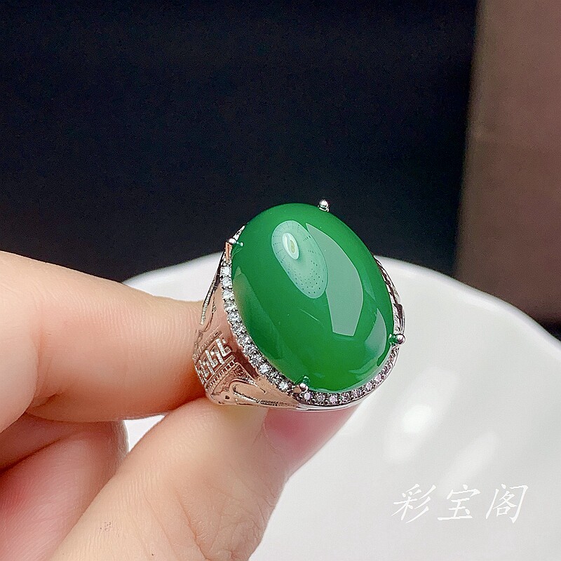 椭圆形大气百搭玉石玛瑙戒指空托