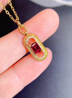 新款s925银饰吊坠空托项链坠长方4*6网红蕾丝轻奢气质镶镁铝榴石