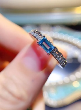 银饰空托方形3*5mm戒指女镶嵌空托时尚百搭指环925纯银镀金镶嵌