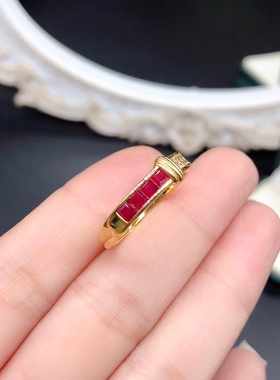 时尚精美卡镶戒指空托方3*3mm 4粒 s925纯银镀18k金 DIY手工