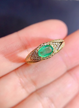 s925银饰戒指空托开口戒托女轻奢气质高雅百搭椭圆4*6祖母绿戒指