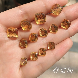 天然黄水晶戒面裸石枕方形4*6-10*14mm刻面黄水晶裸石配石半宝石