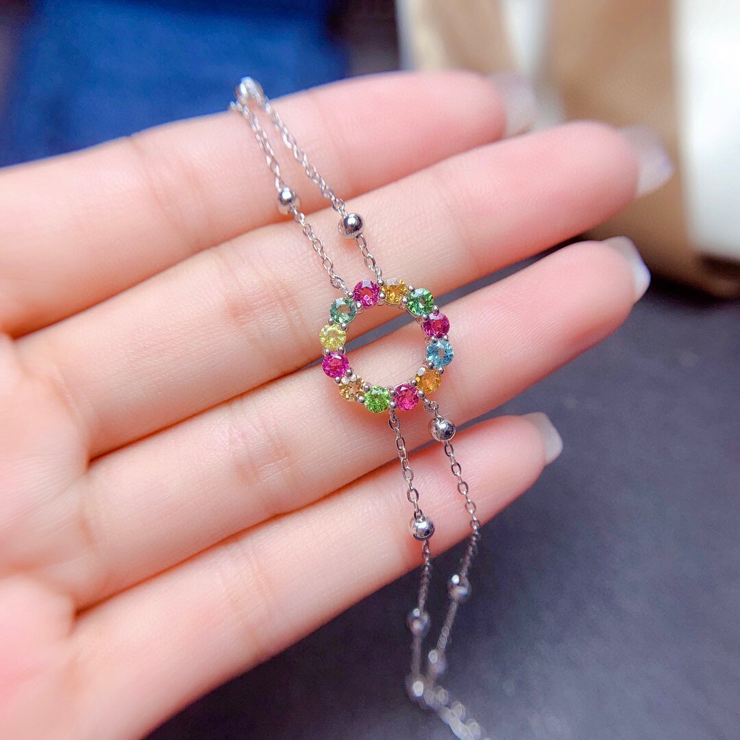 s925银饰手链空托群镶多粒圆3x3mm轻奢精致韩版简约镶碧玺彩宝石
