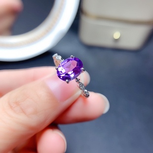 10时尚 s925银饰戒指空托椭圆形5 简约开口戒托镶紫晶 7mm6