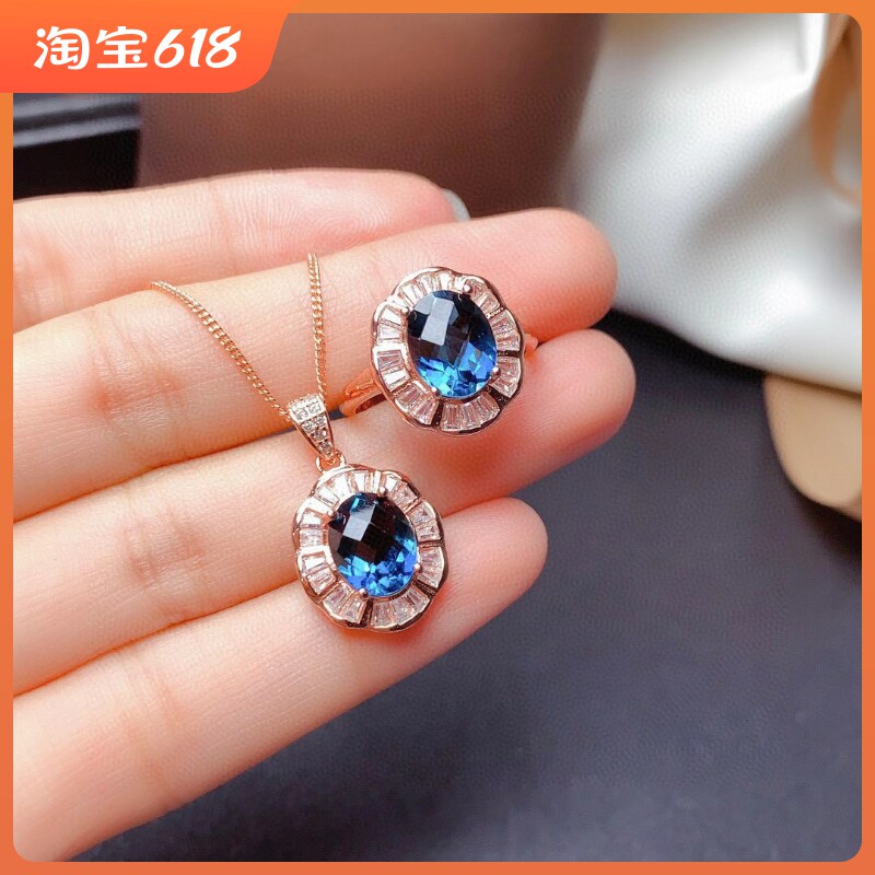 椭圆7*9mm日韩代镶嵌彩宝银戒指