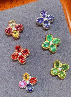 s925银吊坠空托通体女欧美复古时尚百搭气质镶彩宝耳饰椭圆3*4mm