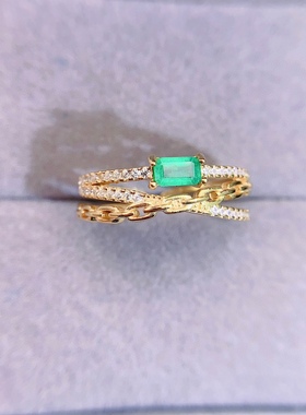 s925银饰戒指空托长方形3*5mm4*6时尚个潮女宽戒臂镶祖母绿彩宝