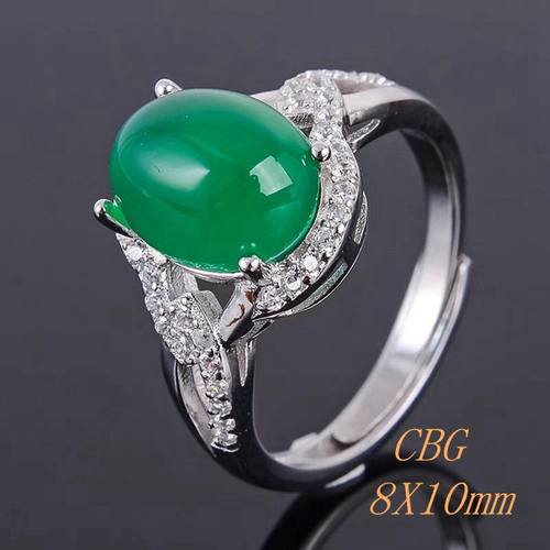 活圈925银戒指空托 8x10女款戒托 来石代镶嵌玉石琥珀 可做固口