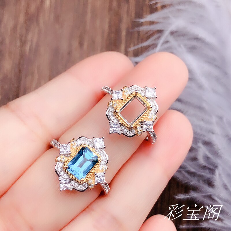戒指空托长方形活圈镶嵌宝石彩宝