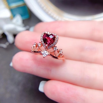 S925银饰戒指空托心形6*6mm镀金戒托底托时尚日韩开口气质戒托