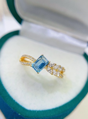 s925银饰戒指空托长方形4*6mm时尚麦穗款戒托活口女戒镶托帕石