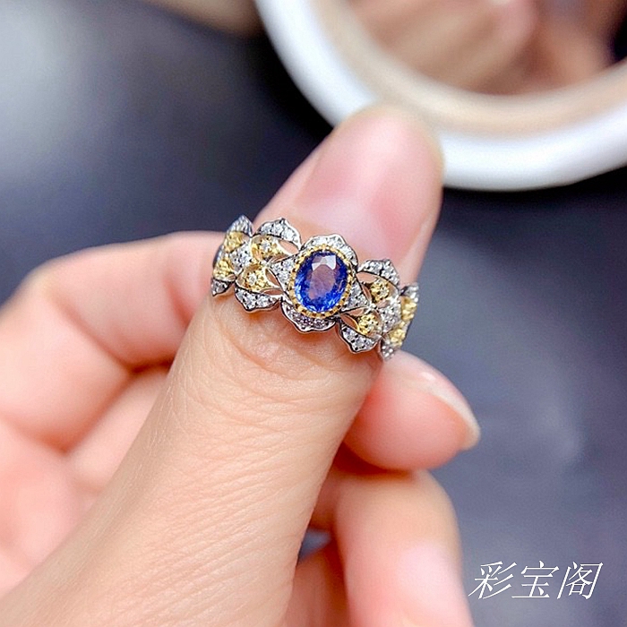s925银饰戒指空托椭圆精致轻奢女