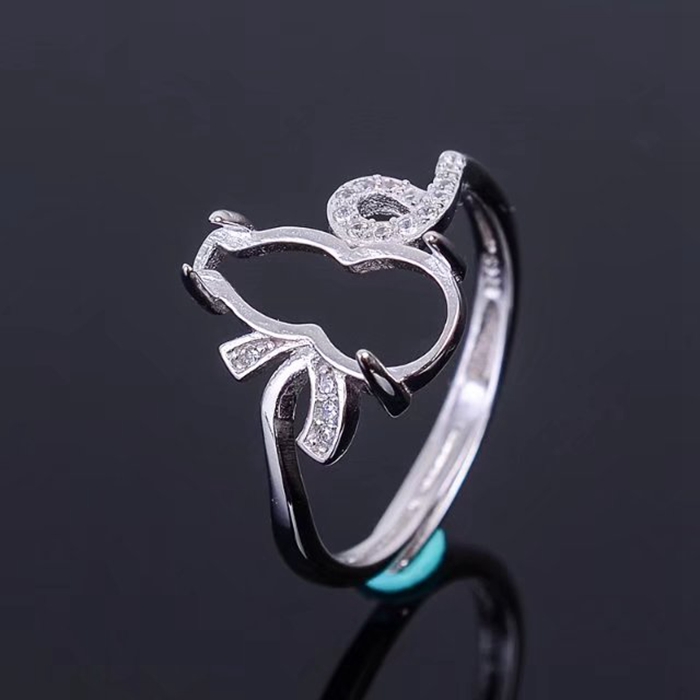 925银戒指空托 7x12葫芦款戒指托 活圈叠口戒托银托 代镶嵌翡翠