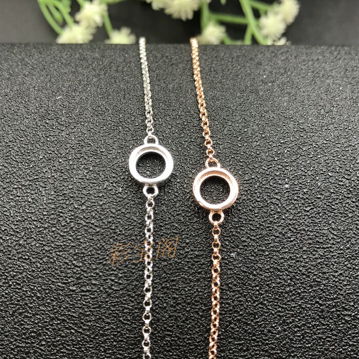 s925银手链空托简约镶琥珀6x6mm
