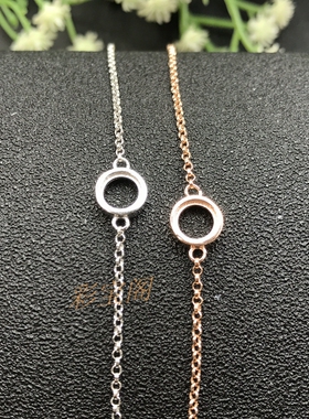 s925银手链空托简约镶琥珀6x6mm