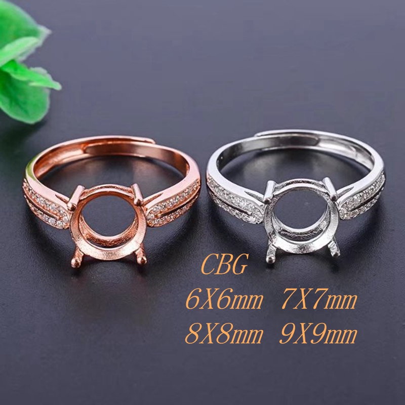 diy圆形翡翠水晶碧玺戒指空托