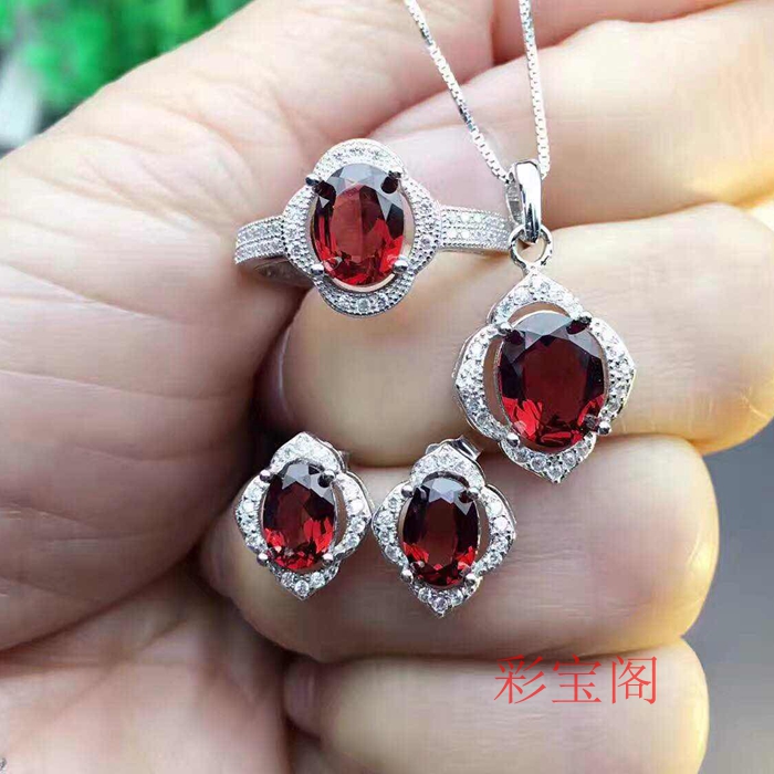 s925银套装空托 时尚新款  代镶石榴石紫晶翡翠等 5x7 6x8 7x9